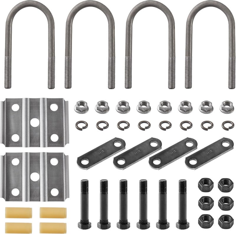 Lonffery 312 Trailer Alex Shackle with U Bolts Kit Fit for 2-3/8" 3500lb Round Axle, 5-1/2" Long U-Bolts, U-Bolt Plates for 1-3/4" or 2", 1/2"-20 Hex Nuts - Image 1